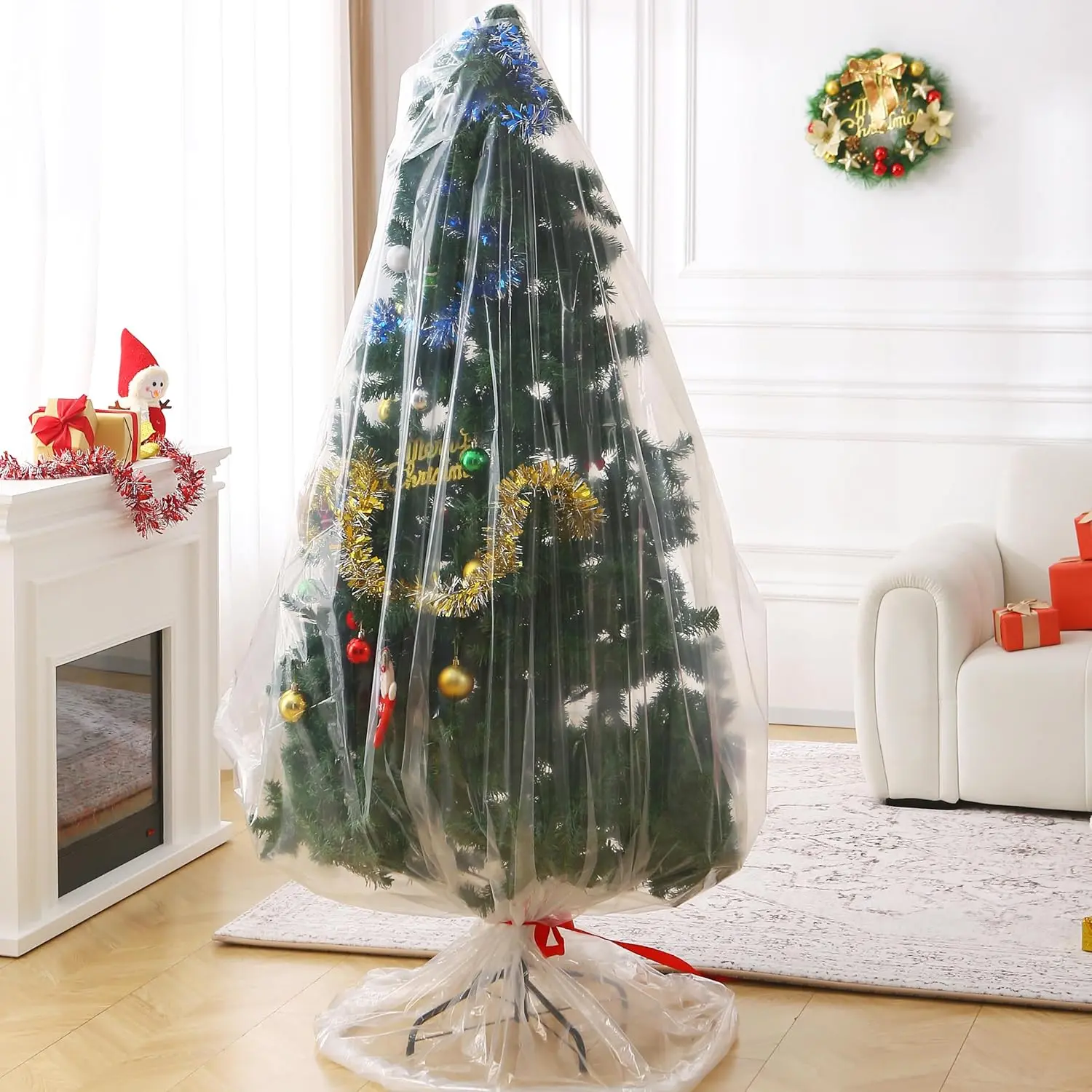 Christmas Tree Disposal Bag 9x6 ft Heavy Duty Plastic Xmas Tree Removal Bag, Clear Extra Large Tree Storage Bag Cover for Real or Artificial Tree Upright