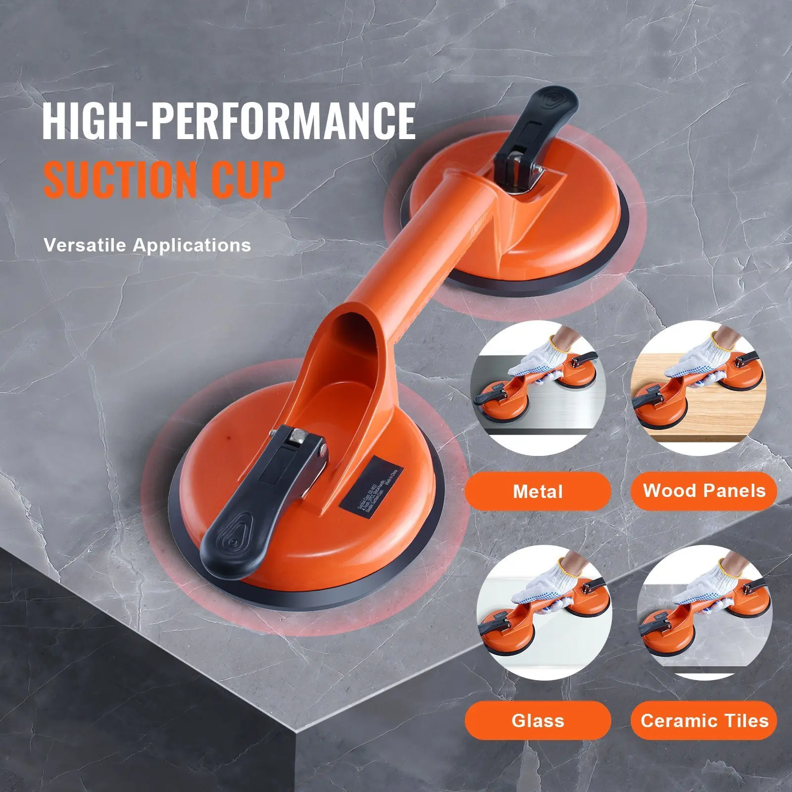Glass Suction Cup, 4.7" 2 Pack 330 lbs Load Capacity, Vacuum Suction Cup with Aluminum Handle, Heavy Duty Industrial Suction Cup Lifter Tool for Glass, Granite, Tile, Metal, Wood Panel Lifting