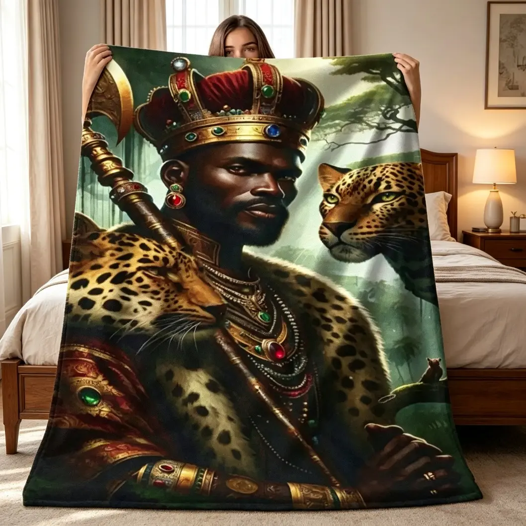Shango Orisha Spiritual Flannel Blanket, Lightweight Soft Throw Blanket, Yoruba Regla De Ocha Inspired Religious Culture Blanket for Sofa Bed Bedroom Home Decor, Adult & Kids Gift