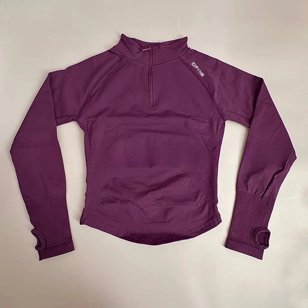 DFYNE Cropped Gym Jacket for Women| Seamless Quarter Zip Long Sleeve Athletic Top| Fitted Yoga Running Pullover with Thumbholes