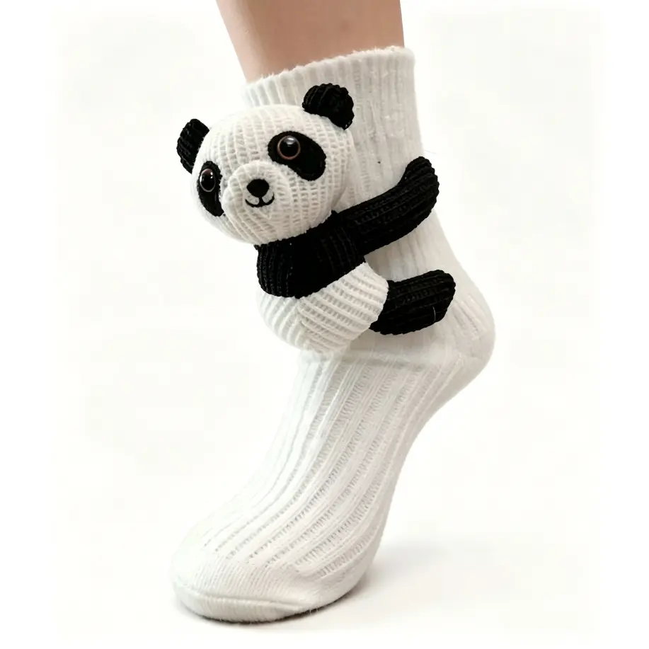 Women 3D Stuffed Animal Hugging Floor Socks Soft Cotton Knit Crew Socks Non Slip Indoor Home Socks Cute Tiger Koala Sloth Raccoon Panda Funny Novelty Gift