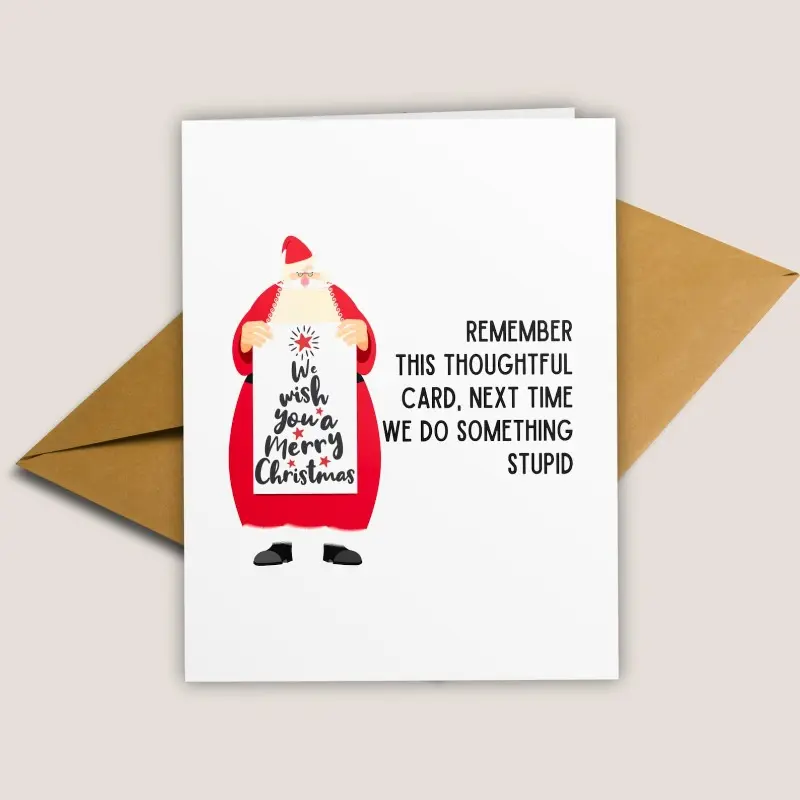 2card+2envelope Funny Merry Christmas Card Humorous Holiday Greeting for Boss Man Lady Friends Couples