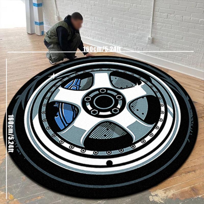Creative Wheel Design Round Floor Mat, Non-slip Soft Floor Carpet, Decorative Area Rug for Home Living Room Bedroom, Vanity Decor Accessories, Home Decor Rugs