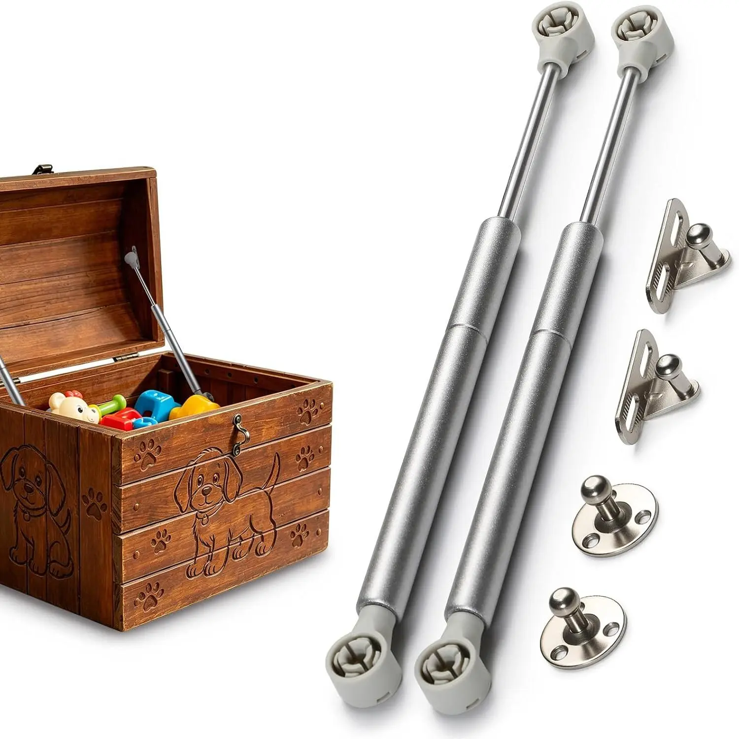 100N Soft Close Hinges for  Box Wooden Chest, 2 count | Finger Safety Hinge for Cedar Chest & Trunk, Soft Close Gas Strut with Brackets, Slow Down Hydraulic Damper for 18-25lb Lid