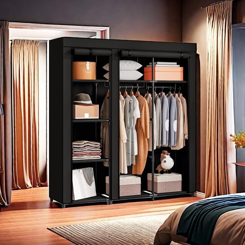 LINZINAR Portable Closet Large Wardrobe 51in Clothes Organizer with 2 Shelves 4 Hanging Sections Metal Frame Dustproof Home Bedroom Storage