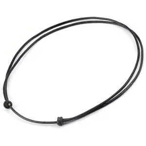 Premium Black Leather Cord Choker Necklace Double Knotted Adjustable Natural Cowrie Shell Necklace for Women Men
