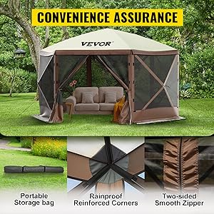 VEVOR Pop Up Gazebo Screen Tent, 6x6 ft Hexagon Pavilion with Mosquito Netting, Removable Wind Cloths & Mesh Windows for Patio and Outdoor Use VEVOR Pop Up Gazebo Screen Tent, 6x6 ft Hexagon Pavilion with Mosquito Netting, Removable Wind Cloths & Mesh Windows for Patio and Outdoor Use