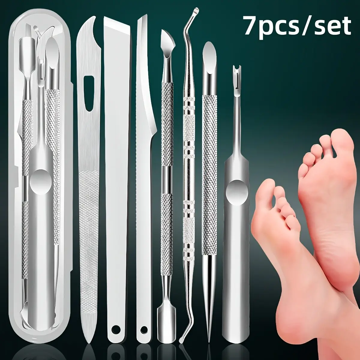 7-Piece Stainless Steel Nail Care Kit, Precision Dead Skin Remover, Callus Cutter, Nail File, Cleaner, Ideal for Ingrown Nails, Toenails, Foot Care