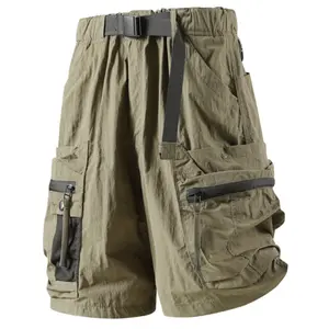 Men's Outdoor Functional Army Green Cargo 5" Shorts, Adjustable Buckle Belt Multi Zipper Pockets, Lightweight Quick Dry Elastic Waist Straight Leg, Hiking Commute Summer Daily Casual Wear men's cargo shorts # SummerWins # fathersdaygift