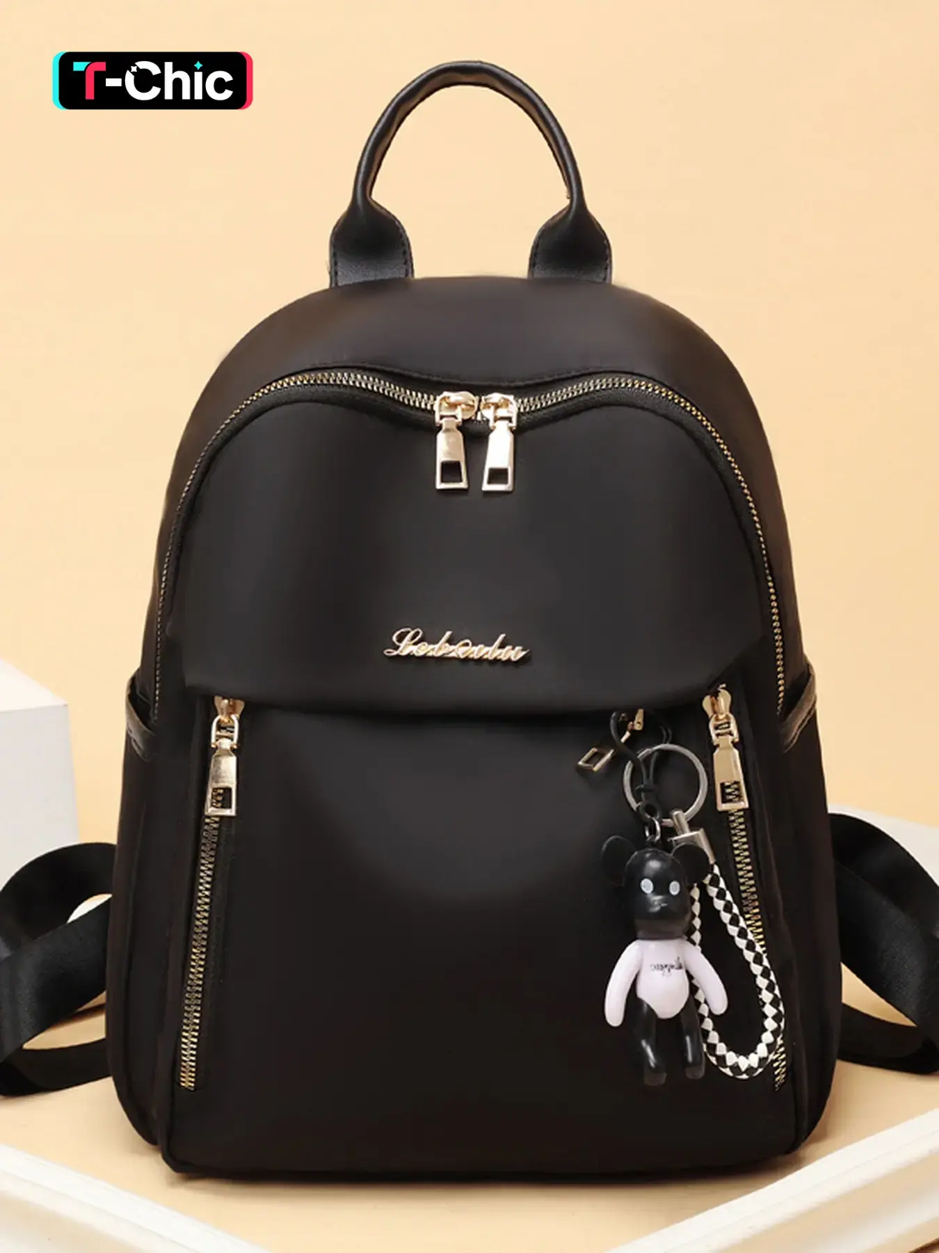 New Fashion Women Exquisite Compact Oxford Cloth Backpack with Pearl Chain and Doll Pendant Daily Casual Small Bag For Dating Shopping Shoulder Backpack Backpacks Women Create Youthful Atmosphere