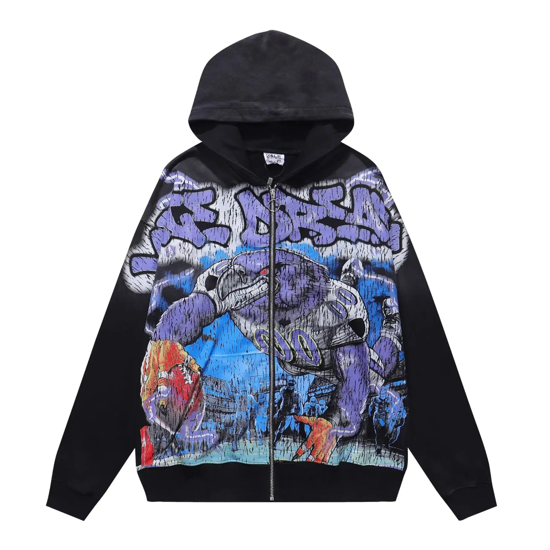VALLEY Unisex Oversized Loose-Fit 100% Cotton Fleece Pullover Hoodie, Vintage Prints Rhinestone Graphic, Heavyweight Distressed Streetwear Top, Machine Washable for Autumn Winter All Seasons Sports & Outdoor Wear,back to school,back to school haul