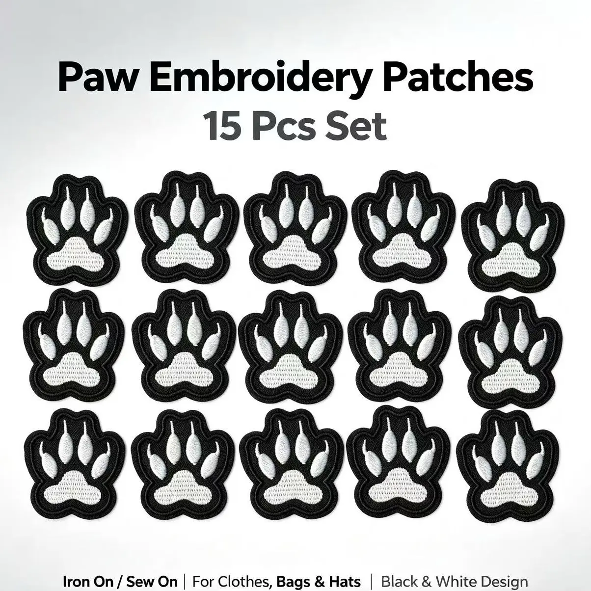15PCS Bear Claw Pattern Iron-On Embroidery Patches - Fun Design - Easy to sew or iron, durable fabric patches suitable for personalizing jackets, bags, and more