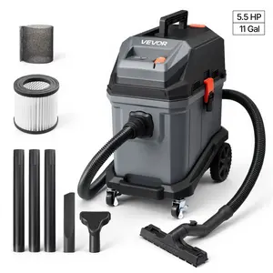 VEVOR Commercial Shop Vac, 11 Gallon Wet Dry Shop Vacuum, 5.5 Peak HP Portable with One-Button Self-Cleaning, 1350W Input, 1.25in x 7ft Hose, 20ft Cord, Industrial-Grade for Jobsite, Workshop