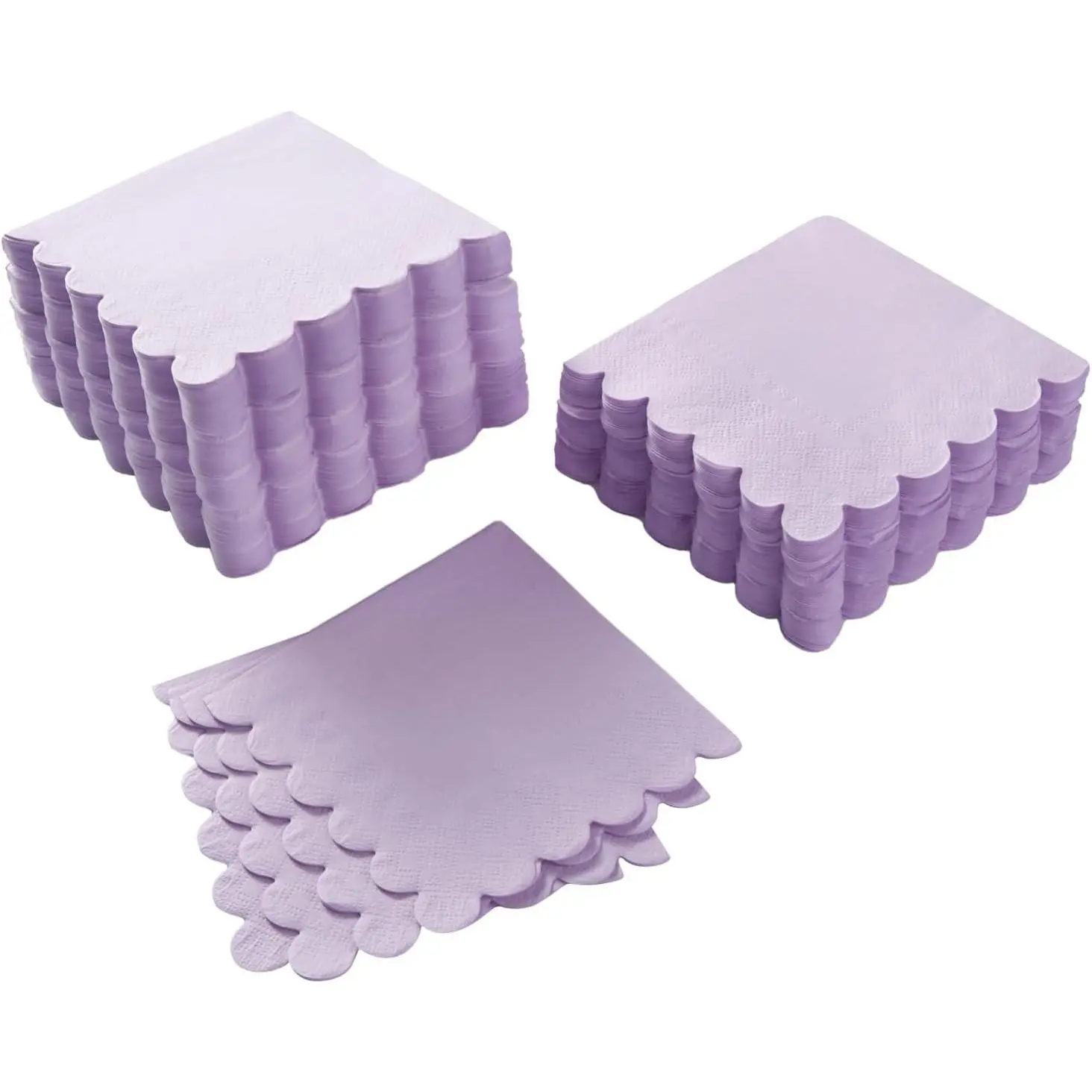 100 Pack Cocktail Napkin 2-Ply Scalloped Edged Dessert Napkins Folded 5 x 5 Inches Disposable Napkins for Dinner Wedding Birthday Party Bridal Anniversary Reception Event (Purple)