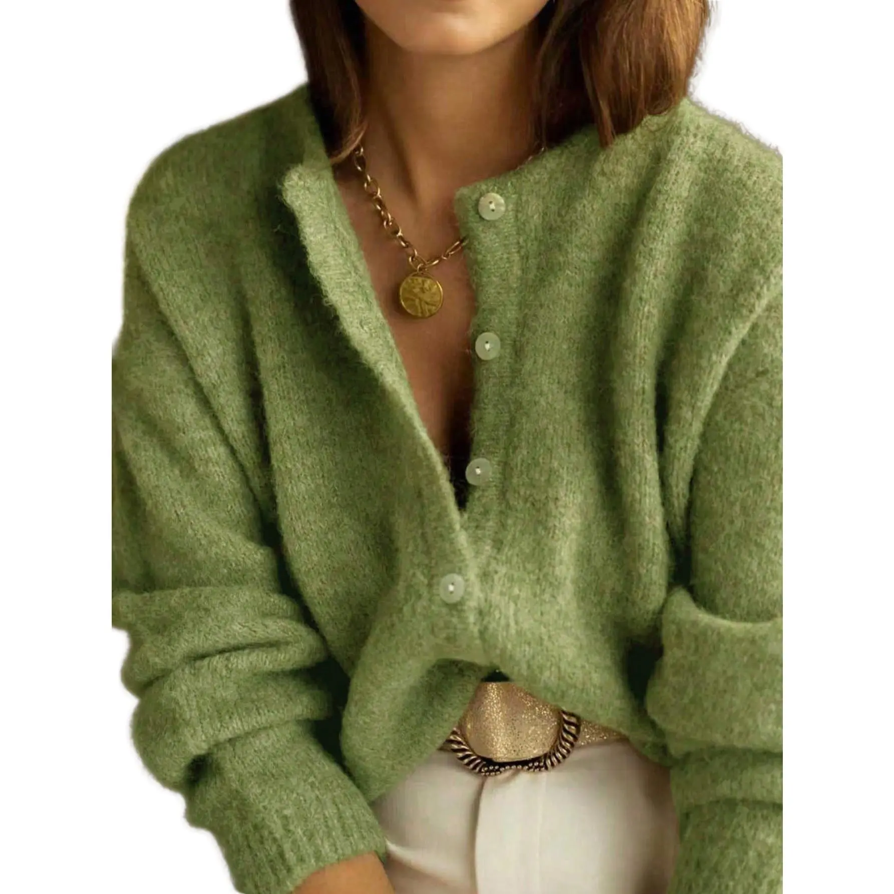 Button Down Cardigan Long Sleeve Open Front Knit Sweater Fall Winter Clothes