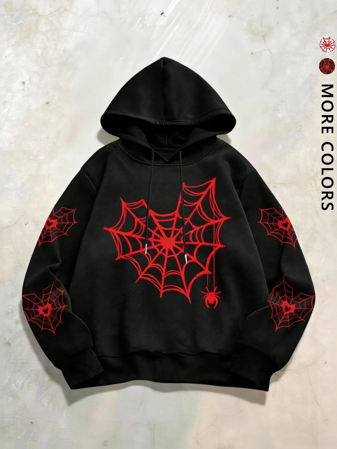 Unisex Gothic Spider Web Graphic Print Long Sleeve Hoodie Sweatshirts, Loose Casual Streetwear, Couples Fashion, High Street Style, Fall & Winter Warm Pullover