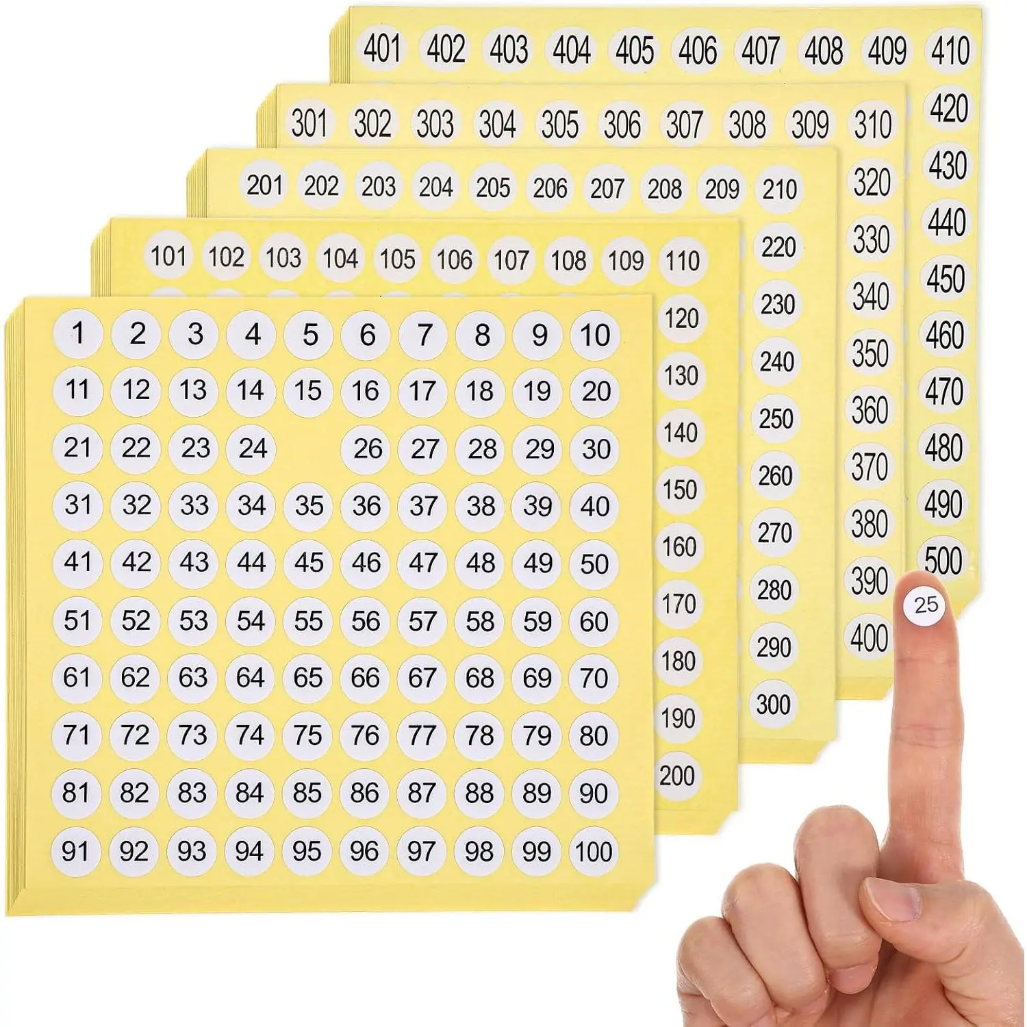 7500 Pcs 1-500 Number Stickers, 15 Sets Consecutive Round Labels, 0.4 Inch Self-Adhesive Small Number Decals Inventory Stickers for Indoor Outdoor Organizing, Storage, Boxes