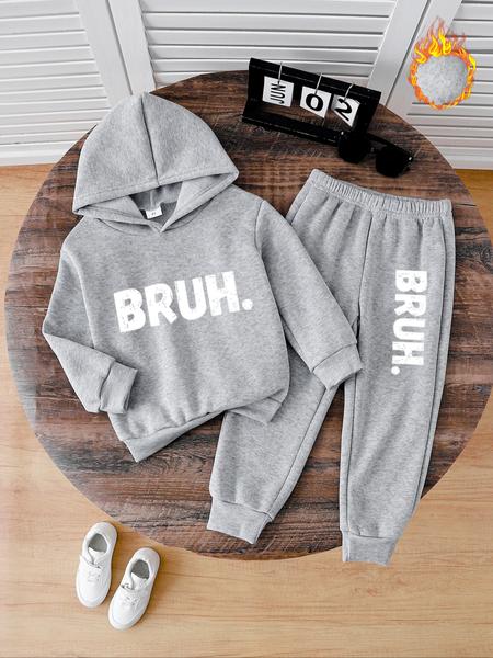 Boys' Fashionable Fall & Winter Hoodie Set, Thick Casual Fitted Long Sleeve Top, Cute Print Pullover, Outdoor Essential, Hoodies