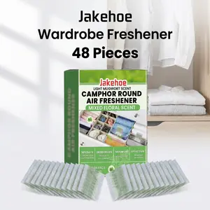 Jakehoe Camphor Air Freshener Round Sachets 48 Pack Mugwort Scent Natural Deodorizer for Closets Drawers Wardrobes Storage Spaces Home Car Office Use Long Lasting Odor Eliminator