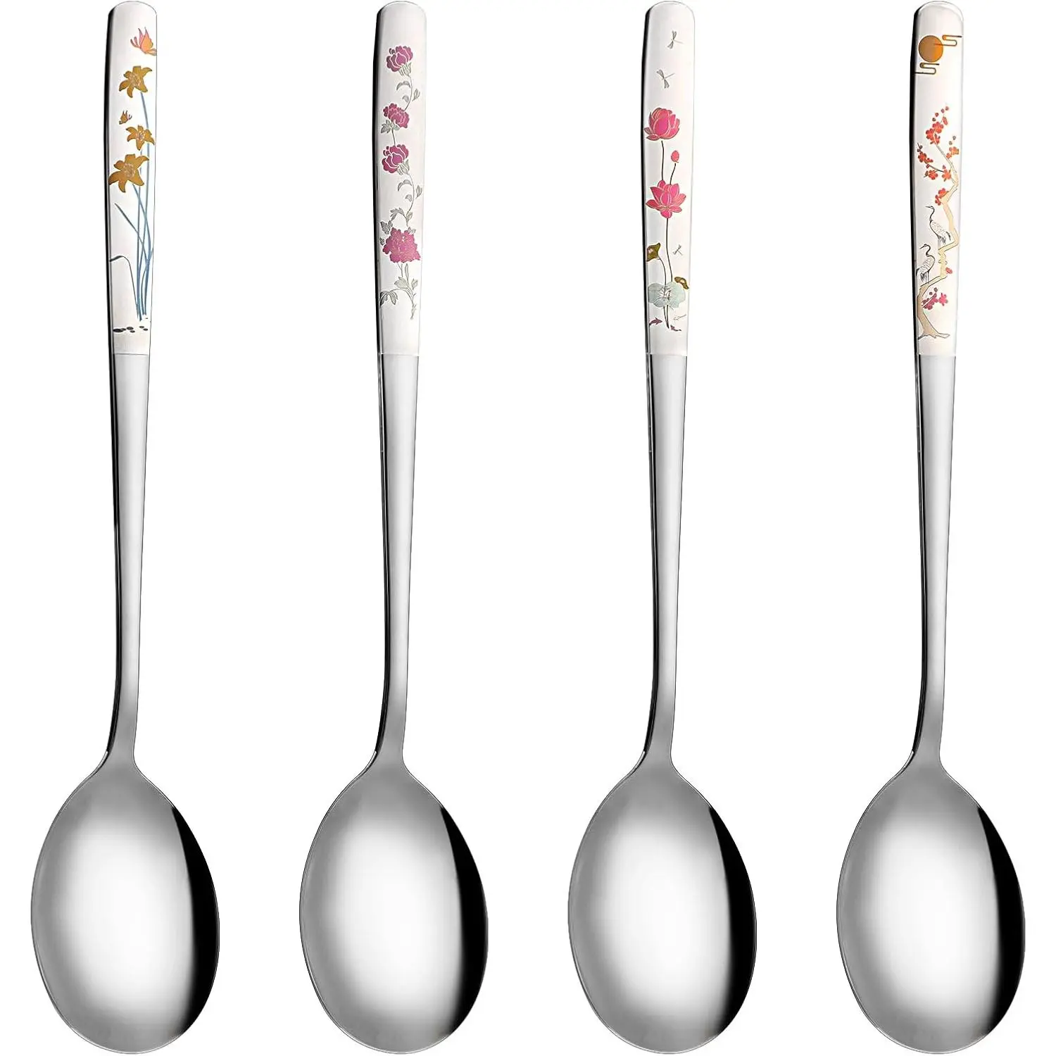 4 count Korean Spoons with Long Handles 18/8 Stainless Steel Korean Soup Spoon   Soup Spoon for Dinner Rice Coffee Desserts Ice Cream Dishwasher Safe(8 Inch)