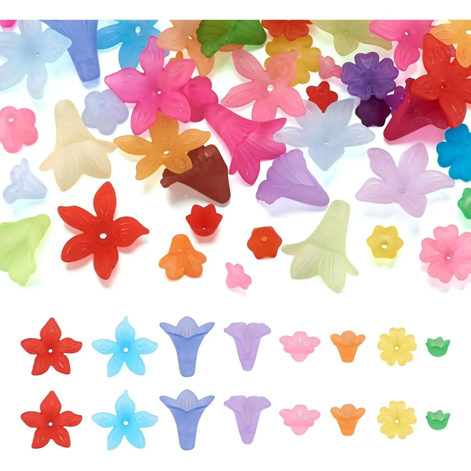 400 count   Flower Beads Caps 8 Style Colorful Frosted Floral Spacer Loose Beads Lucite Beads Flower for  Making DIY Craft