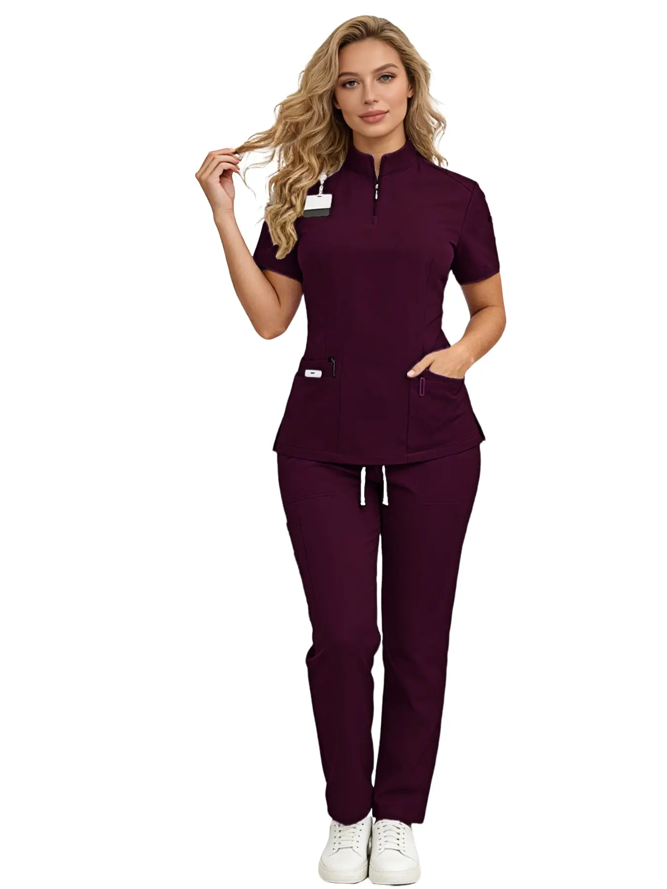 【Biack Friday】Women's Stand-Up Collar Scrub Set, Breathable Soft Lightweight Multi-Pocket Two-Piece Workwear, Multi-Use Uniform for Dental Clinics & Beauty Salons