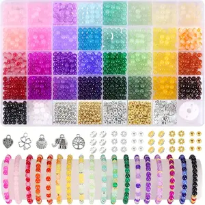1435pcs 34 Colors Solid & Rainbow Gradient 6mm Glass Beads, DIY Bracelet Earring Necklace Kit, Adult Handmade Jewelry Making Supplies