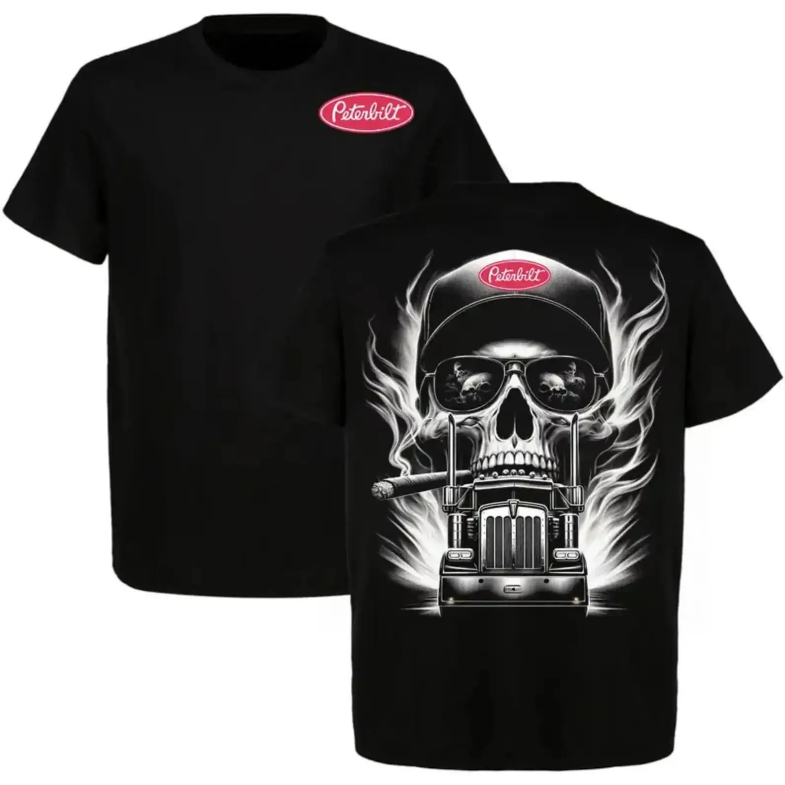 Peterbilt Skull Trucker TShirt, Truck Driver Shirt, Biker Skull Shirt, Big Rig Shirt Men, Trucker Life Tee, Heavy Duty Truck Lover Tee, Gift For Trucker Retro Print Cotton Short Sleeve Tee for Men Women Streetwear