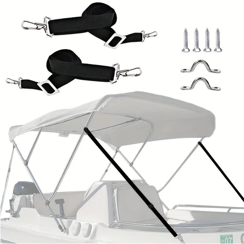 2 or 4 Pack Marine-Grade Double Spring Hook Straps with Padding Eye Straps for Adjustable Heavy-Duty Sunshade Tarp Canopy, 28 to 60 Inches, Stainless Steel Boat Hardware, Tear-Resistant Boat Tarp Straps