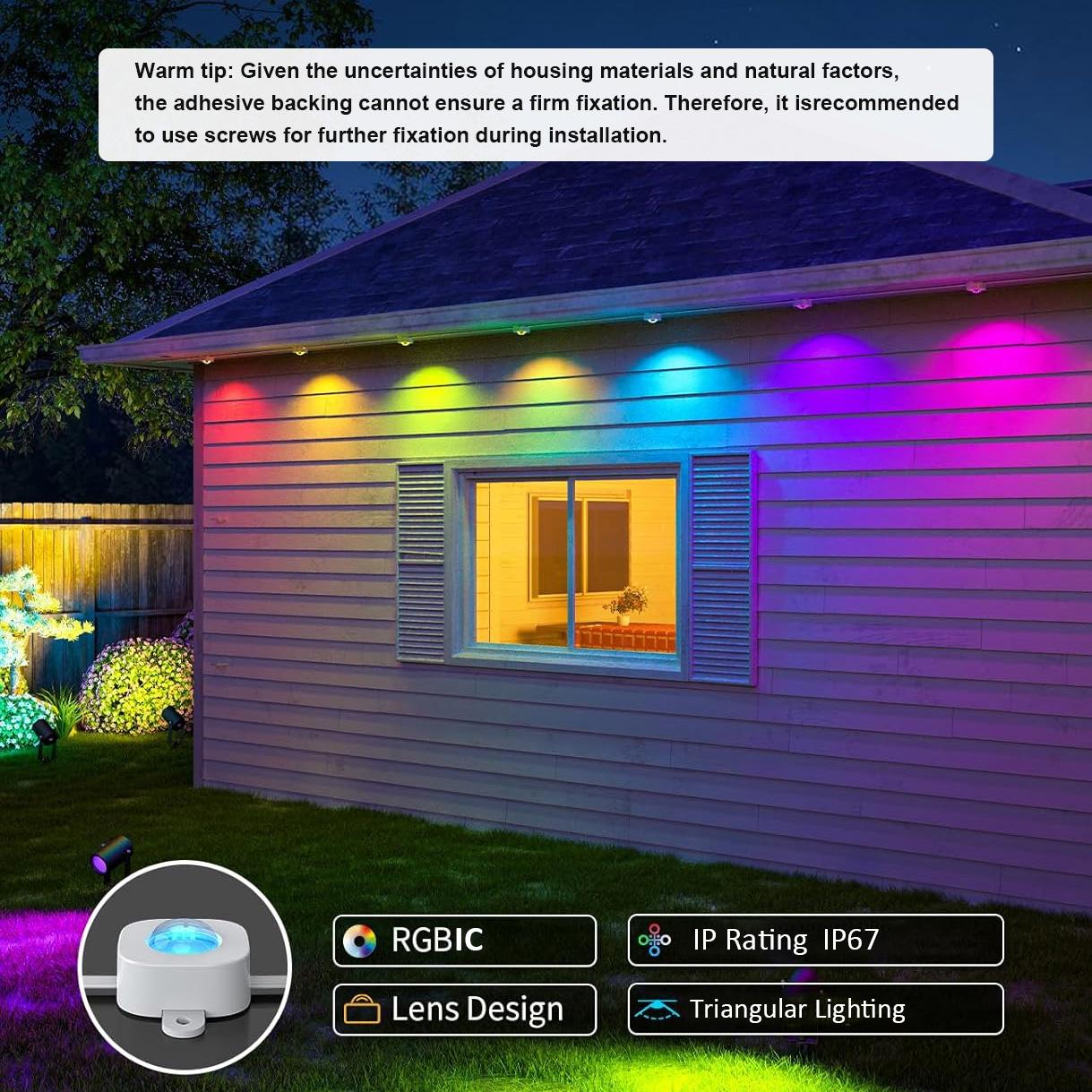 1 Pack Permanent DIY Outdoor Light Controlled by APP/Voice/Remote, RGB Smart Eaves Light, IP67 Waterproof, Suitable for Year-Round Outdoor Lighting on Roofs, Can be Used for Christmas, Holidays, 30 LEDs, 15 Meters, Extendable, Outdoor Waterproof Lights