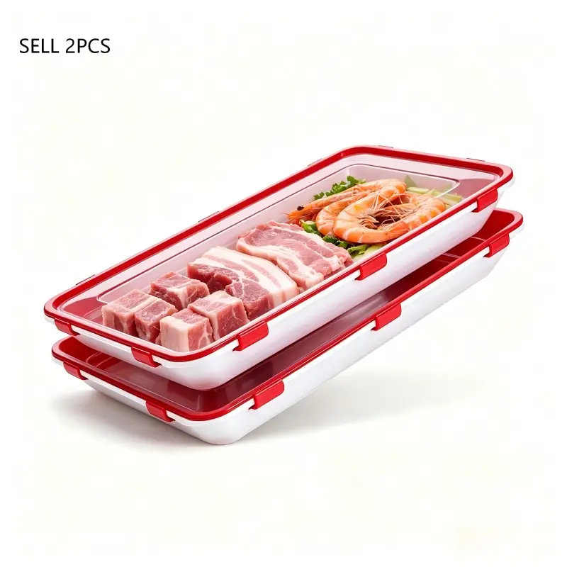 2-Piece Stackable Sealed Food Storage Trays with Film, Long Rectangle Design, Ideal for Refrigerator, Pantry, Lunch Box Organization