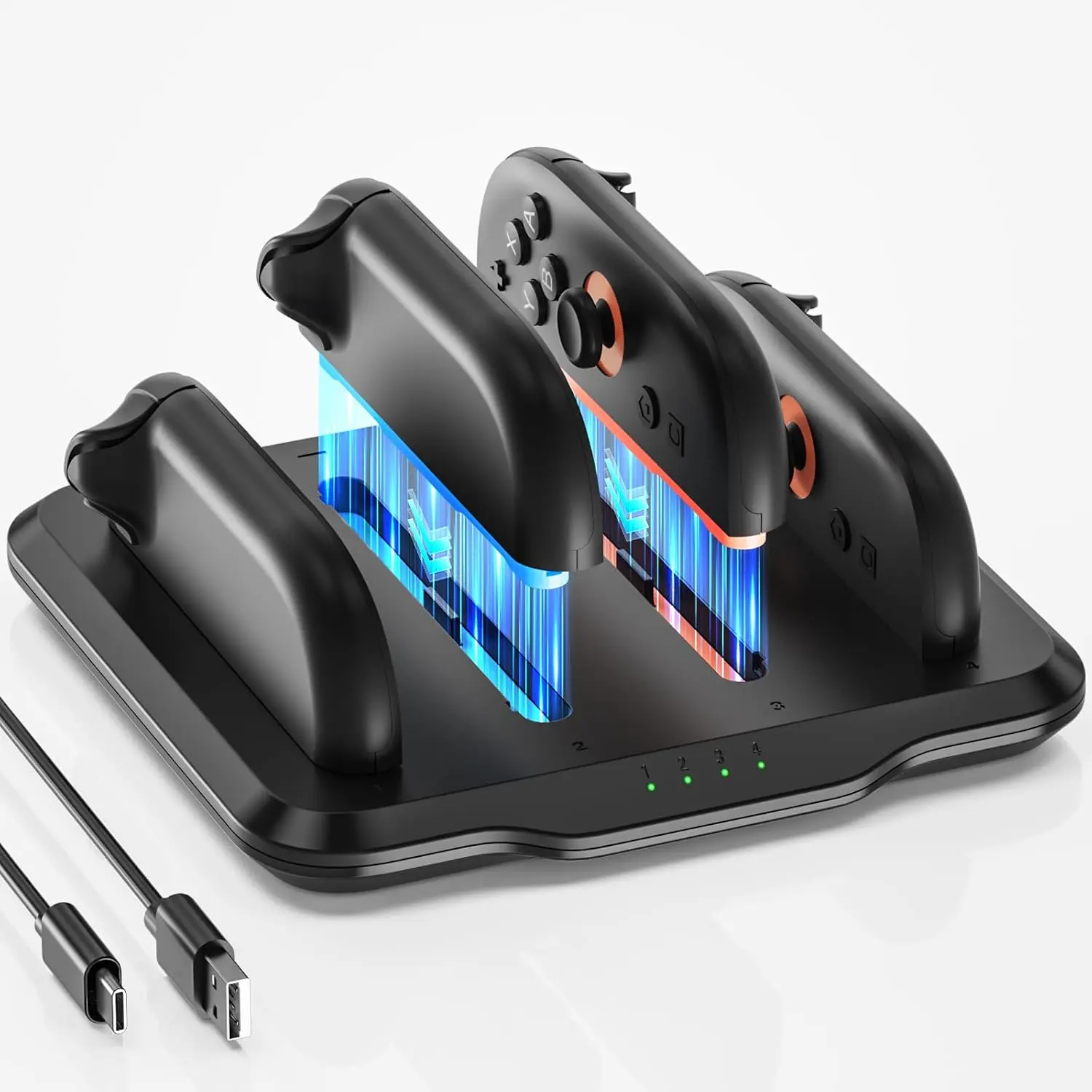 Joycon Charger for   2,  Dock with LED  |  Controller  Dock, Joycon 2 Charger Accessories Kits with a Type-C  Cord, Black