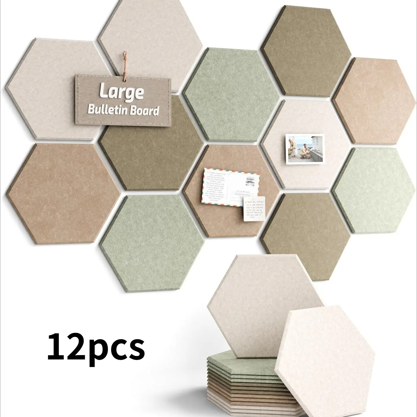 12-Pack Hexagon Cork Board Alternative, Boho I Felt Bulletin Board with 50 Adhesive Tabs, Ideal for Vision Boards and Wall Decor in Homes, Offices, Classrooms, and Dorms, Home Decor Item