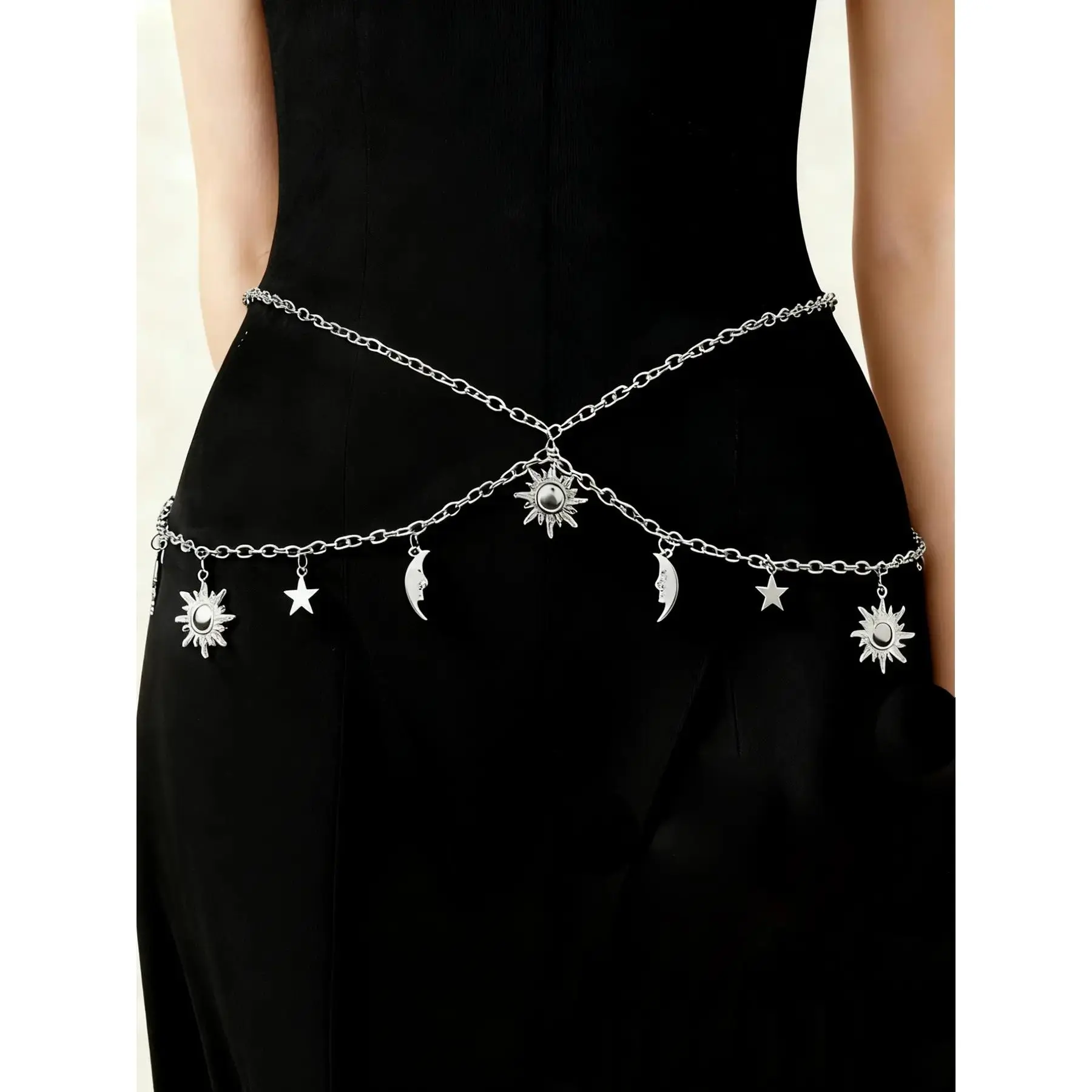 Gold Chain Belt, Bling Chain, for Women Plus Size Gold Waist Chains Metal Sun Moon Layered Body Chain Jewelry for Women Belly Belts Dress Pirate Costume Accessories African Waist Jewelry Body Jewellery