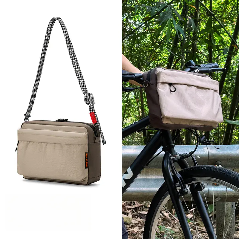 2-in-1 Convertible Bike Handlebar Bag & Crossbody Pouch, Water Repellent Ripstop Nylon with Multi-Pockets for MTB, Road Cycling & Hiking, Hiking / Light Outdoor, Non-Motorized Bike Pack Accessories, Lightweight, 30Cm L * 6Cm D * 18Cm H