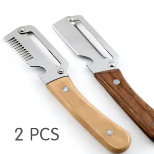 3-in-1 Vegetable Peeler with Wooden Handle - Stainless Steel Swivel Peeler, Julienne Shredder & Bottle Opener - Professional Kitchen Tool for Potatoes, Carrots, Zucchini & Salads cane premium-grade