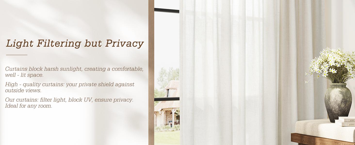 Linen Curtains 96 Inches Long for Living Room 2 Panels Back Tab Modern Farmhouse Light Filtering Soft Linen Draperies Privacy Boho Long Curtains for Bedroom Dining Ivory Cream W52 x L96