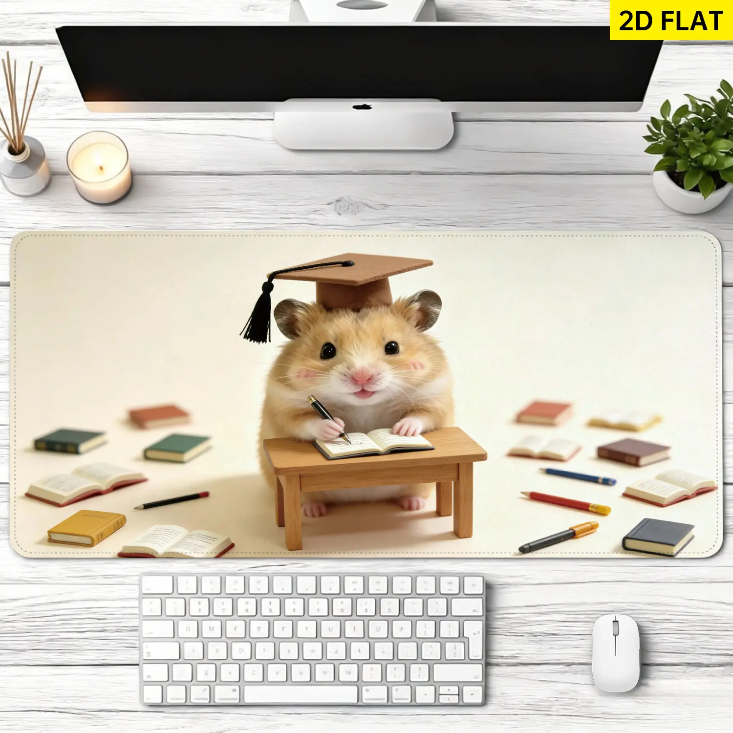 Extra Large cute hamster writing Mouse Pad,Non Slip Rubber Pad,Desktop Decoration Drotection Pad,Washable,Lock Edge Multi Size,Premium Multipurpose Mousepad For Home,Office,Gift for Family and Friends