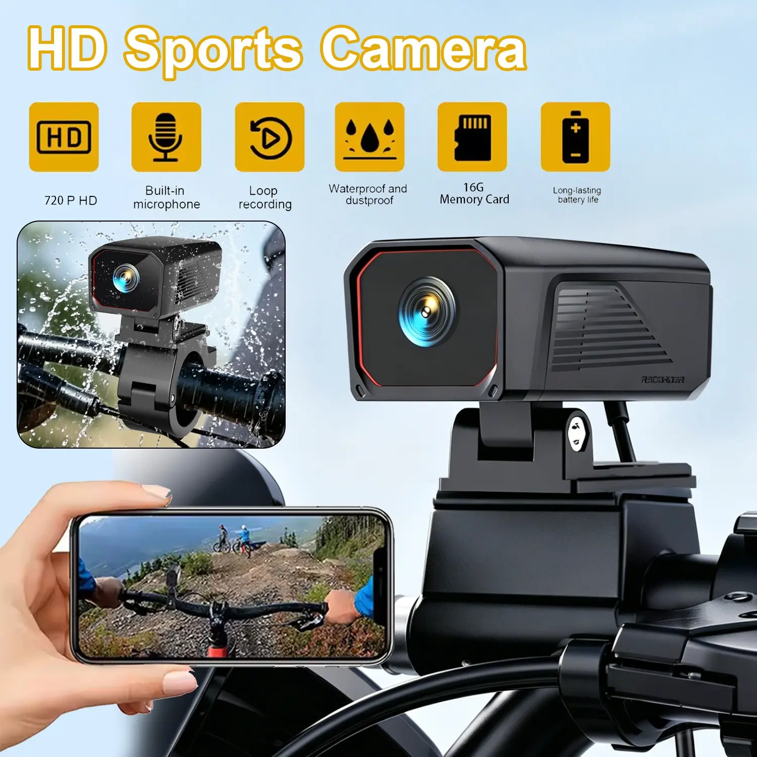 Motorcycle Dash Cam, Ip5 Waterproof Bike Camera, 140° Wide Angle Night Vision, 16GB Storage, USB Plug-And-Play, Full Safety Protection