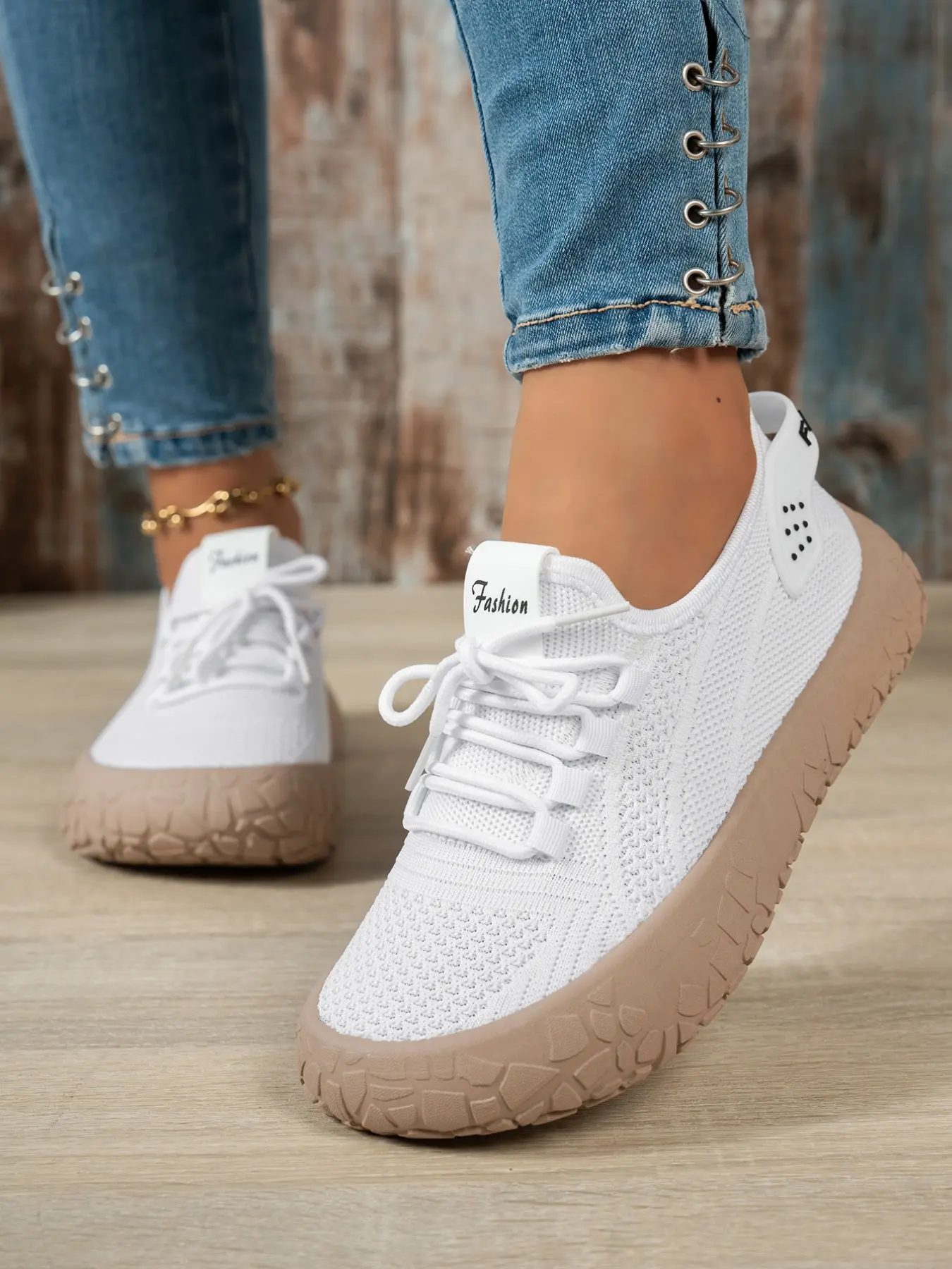 Women's Hollow Out Flyknit Casual Sneakers, Breathable Textile Round Toe Flatform, Wide Fit All-Season Fashion Shoes, Outdoor Commute Knitted Running Shoes