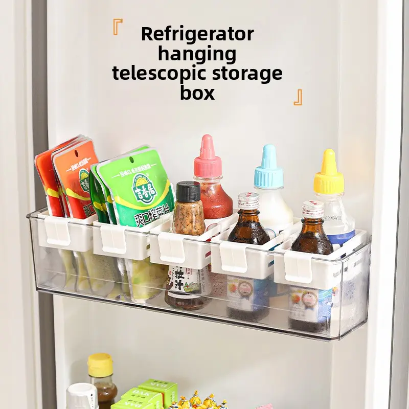 10 Snap-On Refrigerator Divider Boxes - Space Saver Home Organizer Storage Racks with Adjustable Widths, Removable Retractable Sliders, Food-Grade PP Material