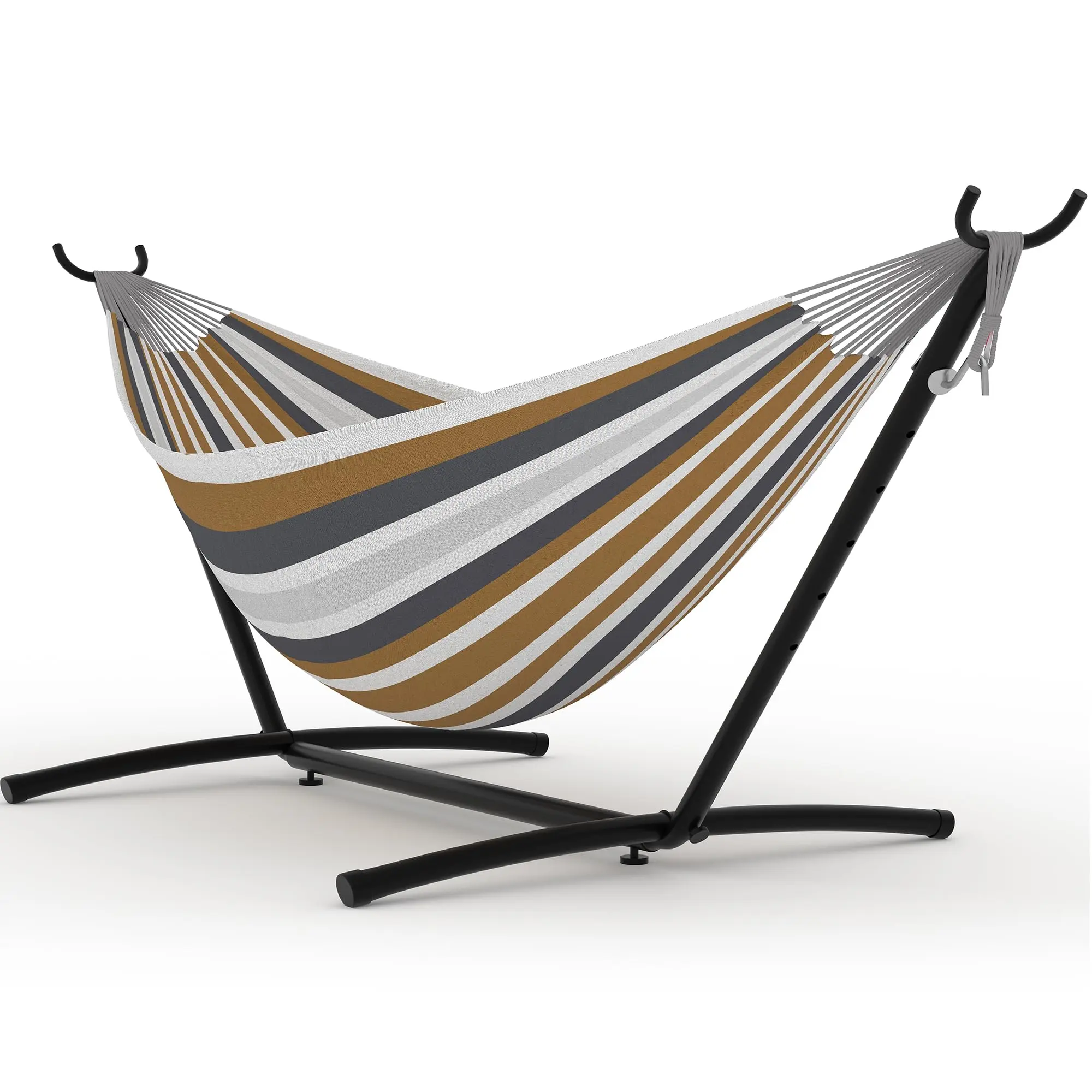 Portable Double Hammock Complete with Sturdy Steel Stand, Supports 2 Adults Up to 450 LBS, Compact Space-Saving Frame & Matching Carrying Case, Easy to Install for Beach, Camping and Backyard