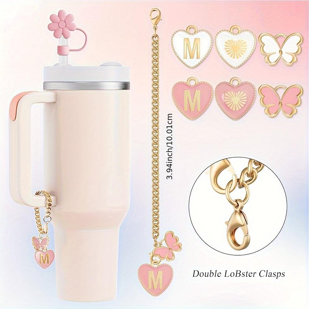 Flower & Letter Design Drinkware Accessories Set, Tumbler Cup, 5 Counts/set Including 3 Counts Silicone Straw Cover & 2 Counts Letter Charm, Drinkware Accessories for Gift