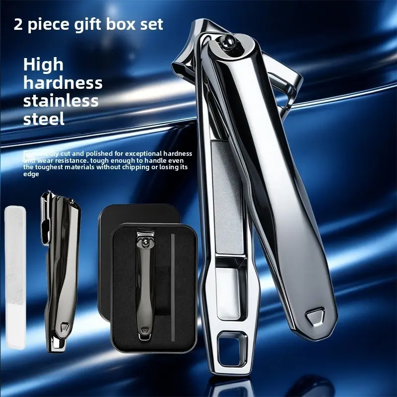 2-piece set box-packaged new 360-degree rotating nail clippers with multi-angle stainless steel sharp anti-splatter design, mirror-finished home use manicure scissors