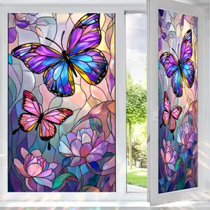 2D Flat Static Cling Colorful Butterflies And Flowers Window Stickers Window Film Ornament For Living Room And Bedroom Removable