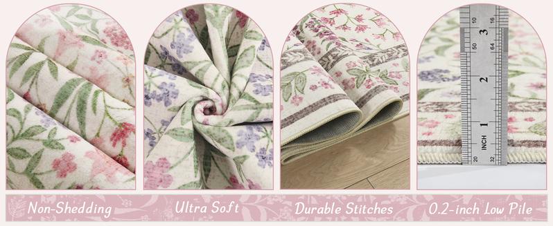 Amearea 8x10 Area Faux Cashmere Rugs for Living Room, Washable Area Rugs 8 x 10 Pink Floral Rug, Vintage Low Pile Cute Room Print Carpet, Non Slip Office Nursery Bedroom Dining Room Farmhouse Decor