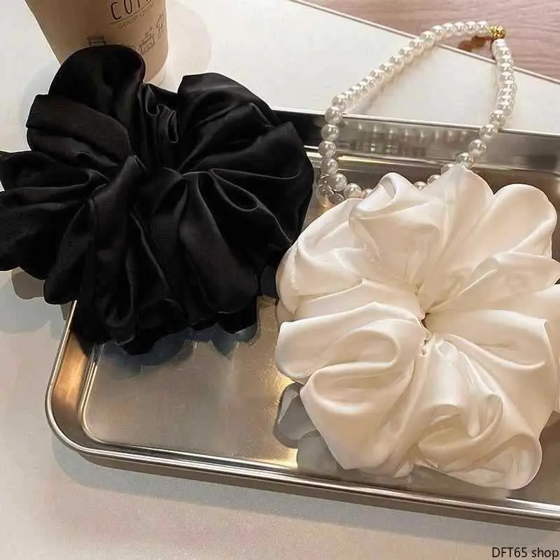 Extra Large Crinkled Faux Silk Satin Scrunchie Soft Flowy Light Fabric Thick Stretch Elastic Band No Pull Gentle On Scalp For Women Daily Party Vacation Retro Minimalist Premium Decorative Hair Accessory