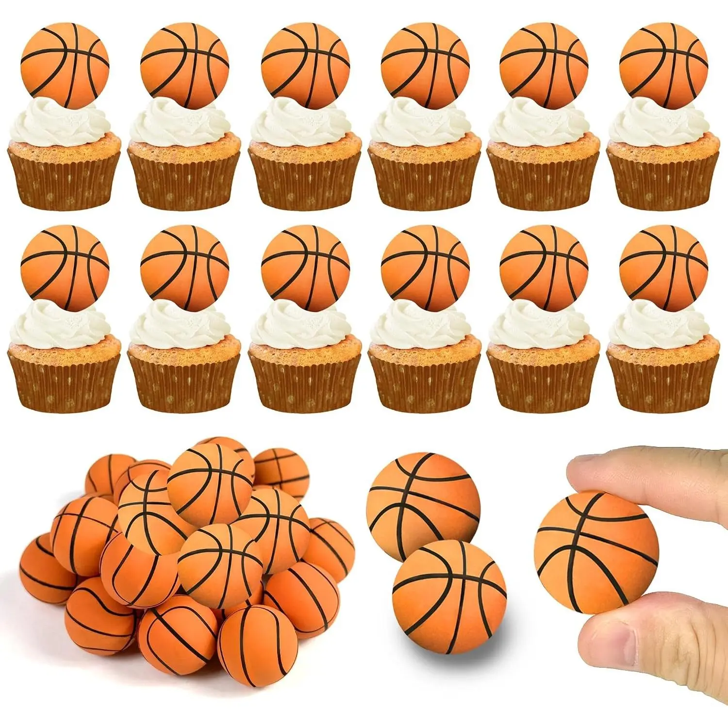 28 PCS Shiny Basketball Cake Topper Ornaments Set Pack, Mini Cupcake Toppers for Basketball Themed Birthday Party Supplies (Style 02)