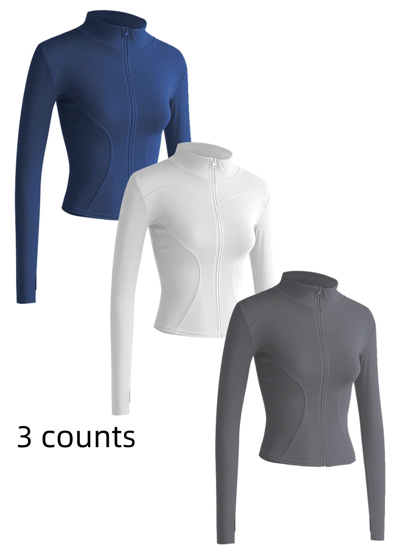 Women's Solid Zip Up Mock Neck Sports Outerwear, Athletic Long Sleeve Sports Top, Gym Clothes, Comfortable Ladies Jacket for Indoor Outdoor Wear, Gym Clothing, Valentine's Day Gift for Girl, Fall Gift