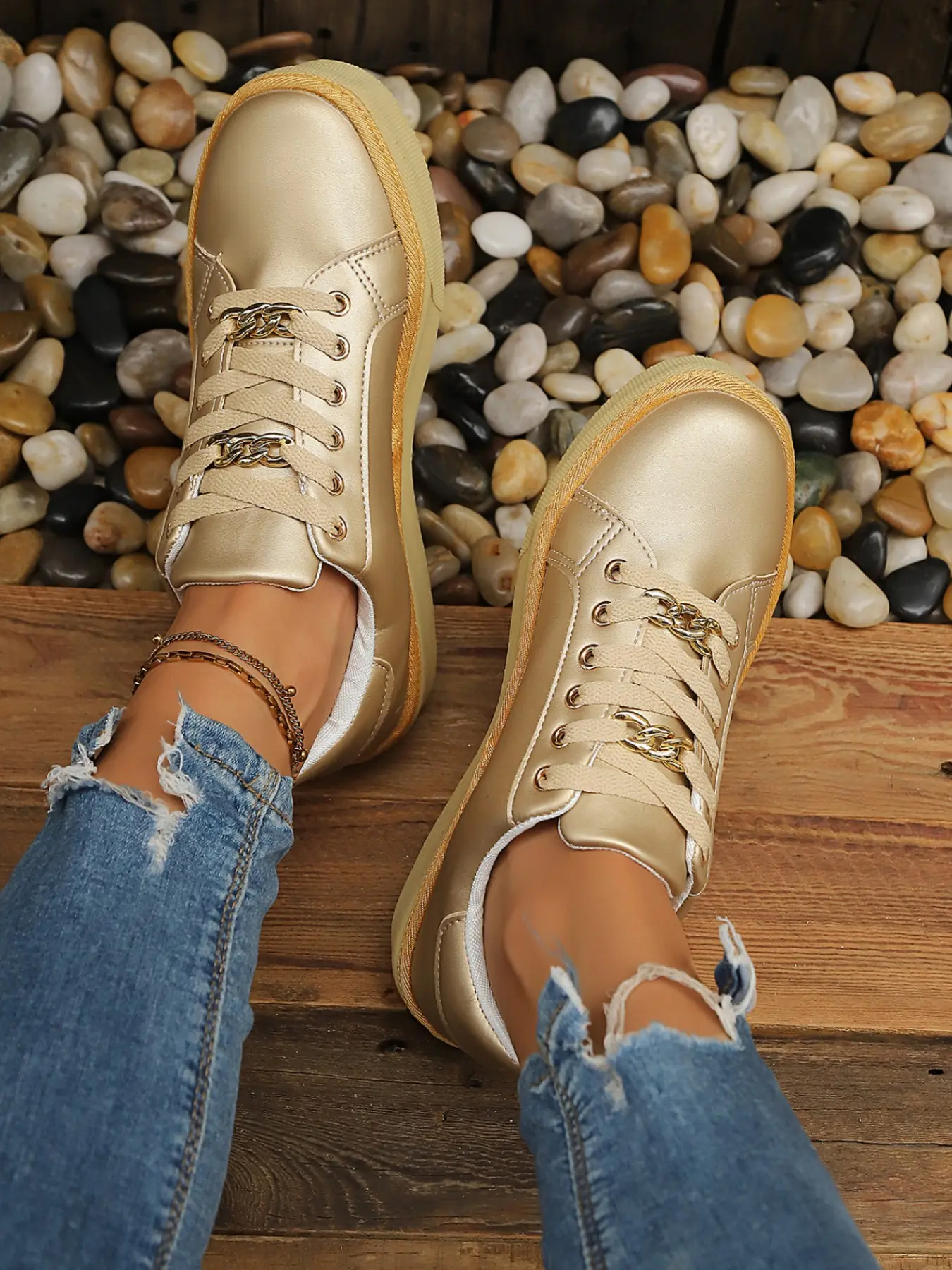 Women's Casual Yoga Flat Trainer Shoes, Round Toe Waterproof Lace-Up Leather Shoes, Ideal for Spring and Autumn Outdoor Wear